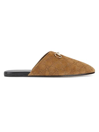 GUCCI MEN'S LUCY LOGO SUEDE MULE LOAFERS