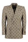 GUCCI MEN'S MAXI HORSEBIT DOUBLE-BREASTED JACKET IN BEIGE AND BROWN