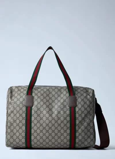 Gucci Men Medium Duffle Bag With Web Stripe In White