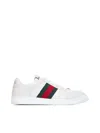 Gucci Leather Sneakers With Lateral Web Band In White