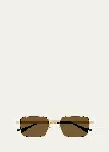 Gucci Men's Running Web Gg1495s 56mm Rectangular Sunglasses In 002 Gold Gold Brown