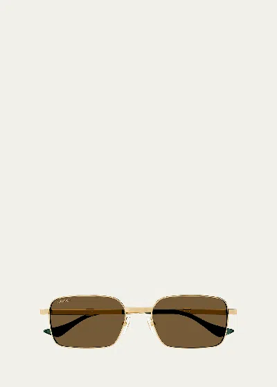 Gucci Men's Running Web Gg1495s 56mm Rectangular Sunglasses In 002 Gold Gold Brown