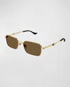 Gucci Men's Running Web Gg1495s 56mm Rectangular Sunglasses In Gold