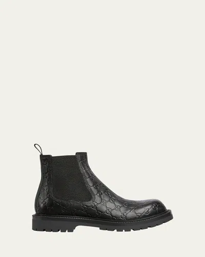 Gucci Men's Miart Gg Leather Lug Sole Chelsea Boots In Dark Grey
