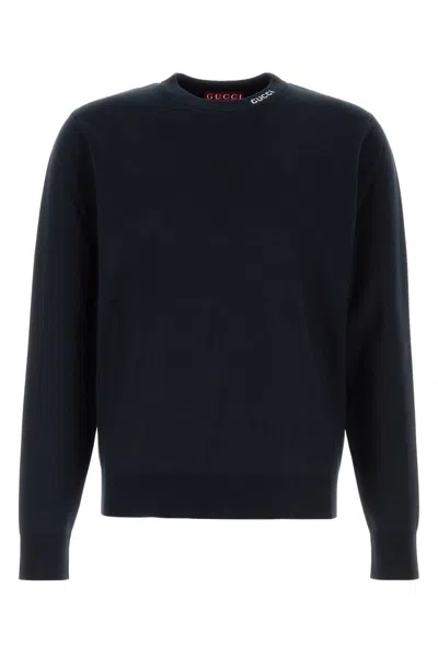 GUCCI GUCCI MEN MIDNIGHT BLUE SILK BLEND SWEATER