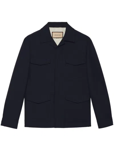 GUCCI MEN'S MIDNIGHT BLUE WOOL SHIRT JACKET FOR SS24