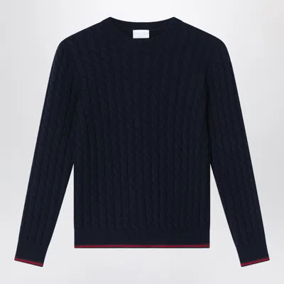 Gucci Men's Mini Cable-knit Wool Sweater In Blue