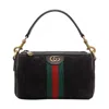 Gucci Dark Brown Suede Mini Ophidia Handbag In Black