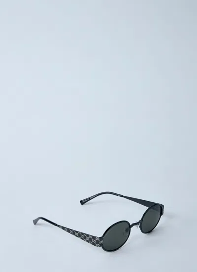 Gucci Men Monogram Metal Oval Sunglasses In Black