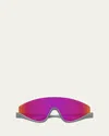Gucci Men's Monogram Shield Sunglasses In Shiny Transparent Cloudy Grey