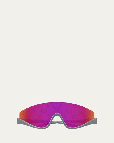 GUCCI MEN'S MONOGRAM SHIELD SUNGLASSES