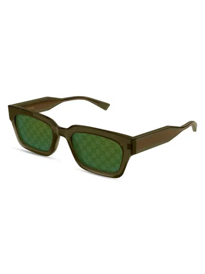 GUCCI MEN'S MONOGRAM WIRECORE 53MM RECTANGULAR SUNGLASSES