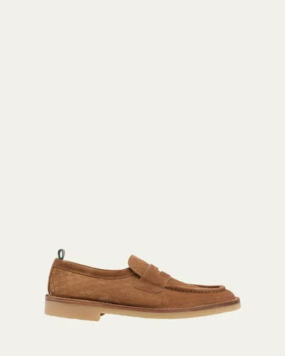 GUCCI MEN'S MOREAU GG SUEDE CREPE-SOLE PENNY LOAFERS