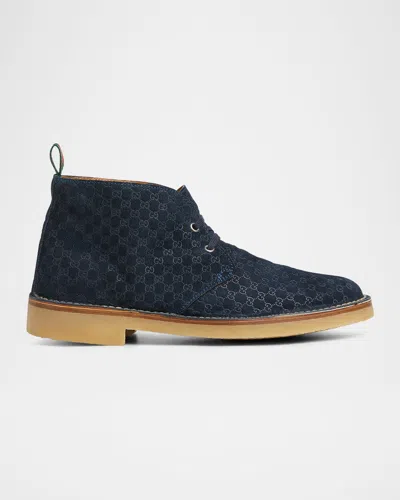 Gucci Men's Moreau Gg Suede Lace-up Ankle Boots