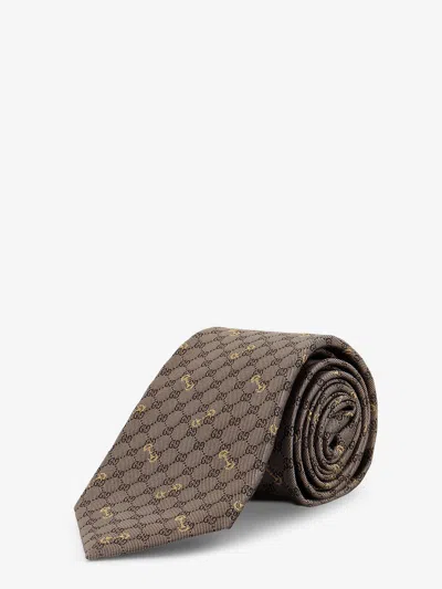 Gucci Men Morset Silk Tie In Brown