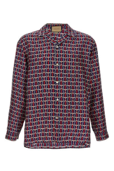 Gucci Silk Shirt With Snip Print In Multicolour