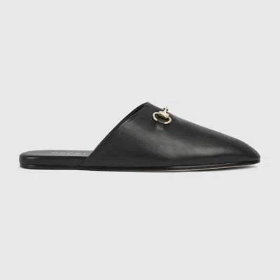 Gucci Horsebit Leather Mules In Black