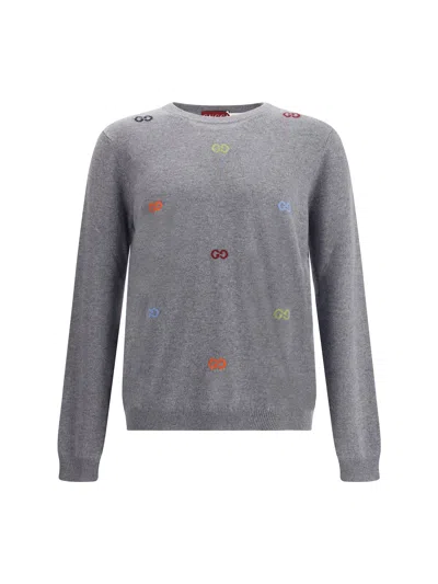 Gucci Men Multicolor Logo Cashmere Sweater In Gray