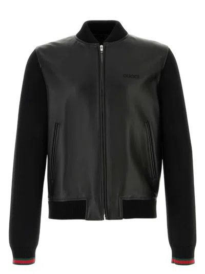 Gucci Men's Nappa Leather And Knit Bomber Jacket