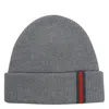 Gucci Wool Beanie With Webbed Ribbon In Gray