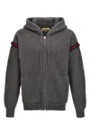 Gucci Hooded Cardigan Web Striped Detail In Gray