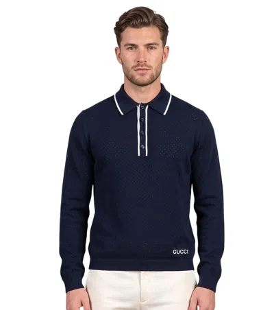 Gucci Navy Blue Full Sleeves Polo