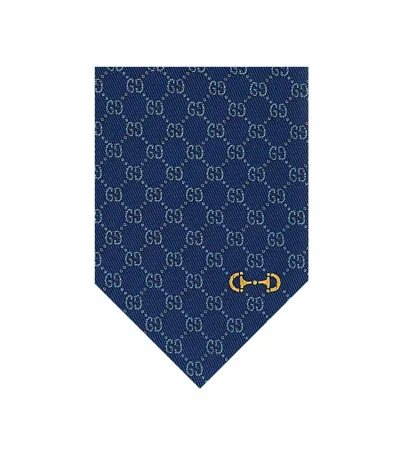 Gucci Men Navy Blue Logo Tie