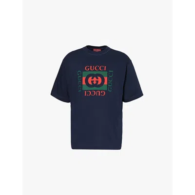 Gucci Interlocking G-print Cotton T-shirt In Blue