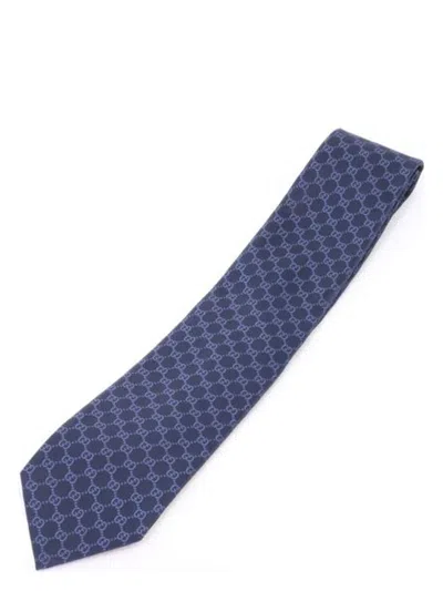 Gucci Men's Navy Silk Tie With Gg Motif In Blue