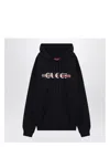 Gucci Blue Hoodie With Drawstring Hood And Logo Print On The Front In Jersey Man