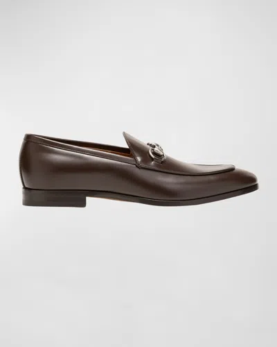 Gucci Men's Next Bit Leather Loafers In Cocoa