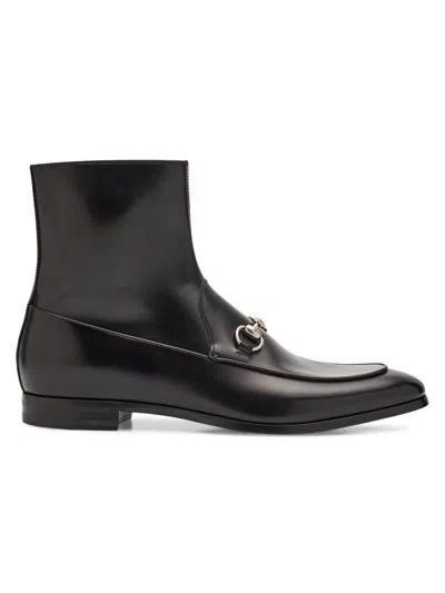 Gucci Men's Next Horsebit Leather Ankle Boots In Black