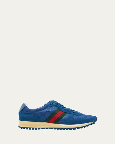 GUCCI MEN'S NORA SUEDE AND NYLON GUCCISSIMA RETRO SNEAKERS