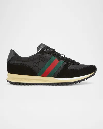 Gucci Men's Nora Suede And Nylon Ssima Retro Sneakers In Black