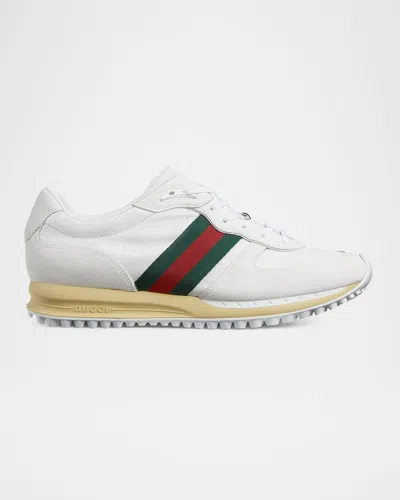 GUCCI MEN'S NORA SUEDE AND NYLON GUCCISSIMA RETRO SNEAKERS