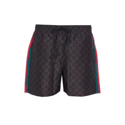 Gucci Men Nylon Gg Printed Swimwear In Black