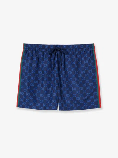 Gucci Men Nylon Swim Shorts With All-over Gg Motif In Black