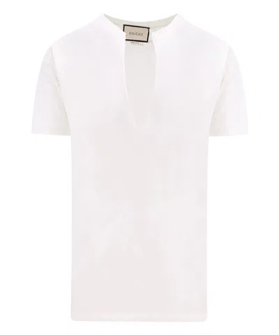 Gucci Men's Open Neck T Shirt In White