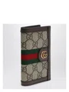 Gucci Ophidia Card Case In Beige And Ebony Gg Supreme Fabric Men In Beige