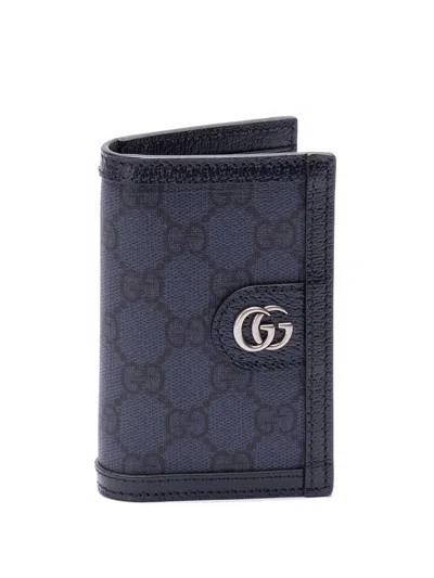 Gucci Ophidia Long Blue And Dark Blue Card-holder With Gg Detail In Gg Supreme Canvas Man