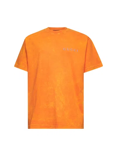 Gucci Men Orange Printed Cotton Jersey T-shirt