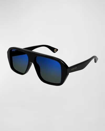 Gucci Men's Oversized Plastic Rectangle Sunglasses In Black