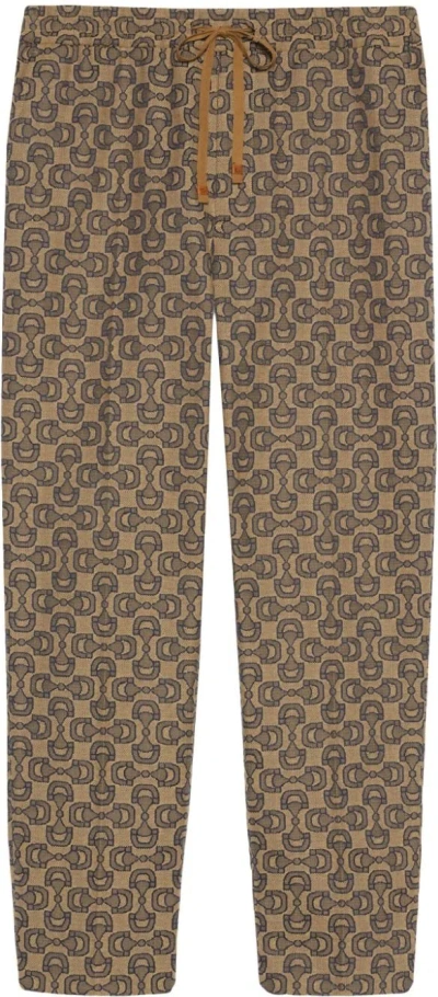 Gucci Men's Pant Horsebit Canvas W/leath In Beigebony