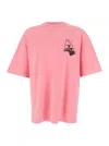 Gucci Men Pink Crewneck T-shirt With Surf Print And Logo On The Front In Cotton Man In Multi