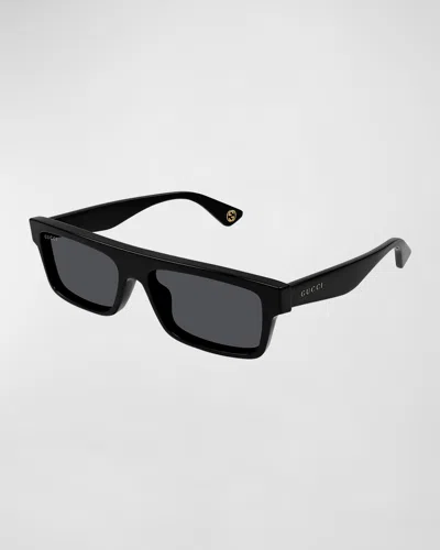 Gucci Men's Plastic Rectangle Sunglasses In Black