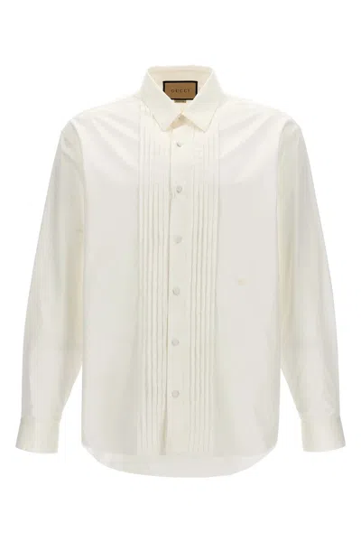 Gucci Button-down Shirt With Pleated Front Detail In Neutral