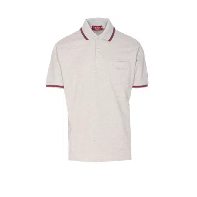 Gucci Men Polo With Web Detail In Gray