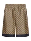 Gucci Gg Printed Silk Twill Shorts In Brown