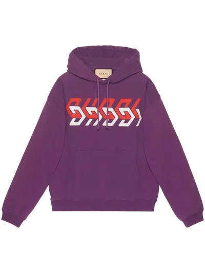 Gucci Men's Hooded Sweatshirt Light Felted Cotton Je In Purple