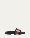 Gucci Pursuit Web Slides With Bold Stripes In Black